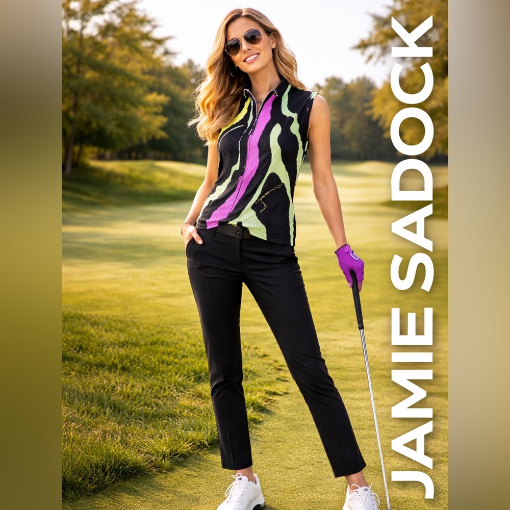 Jamie Sadock Textured Golf Top 1/4 Zip Sleeveless Abstract Neon Print Size M - Picture 4 of 10
